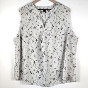 Shein Curve Plus 4XL Women’s Blouse White Floral Sleeveless V-Neck Button Front